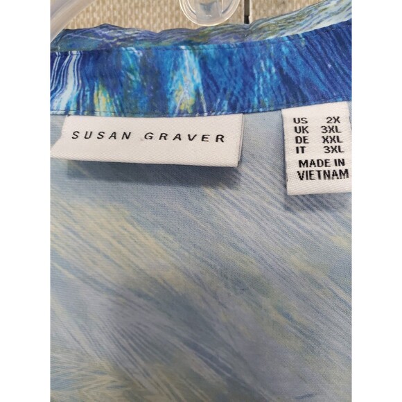 Susan Graver Printed Stretch Charmeuse Big Shirt Blue Lagoon Size 2X - Picture 3 of 6